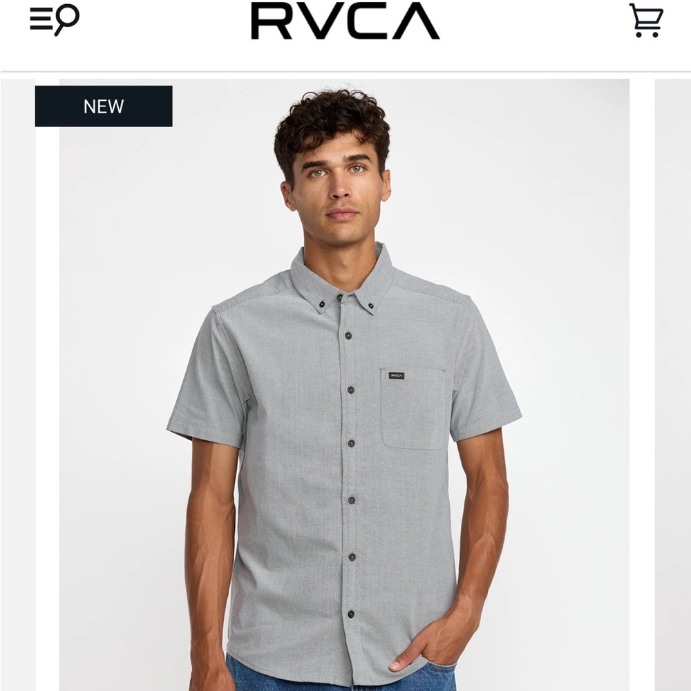 RVCA That’ll Do Stretch Short Sleeve Button Down M Slim Fit Garage Blue / Grey